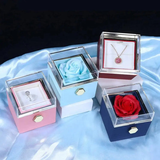 Rotating Rose Gift Box Acrylic Necklace Flower Jewelry Box - Decorify Homes