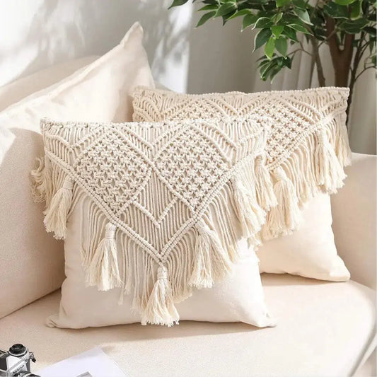 Bohemian Macrame Pillow Covers: Hand-Woven Cotton Linen, 45x45cm - Home Decor, Boho Style - Decorify Homes