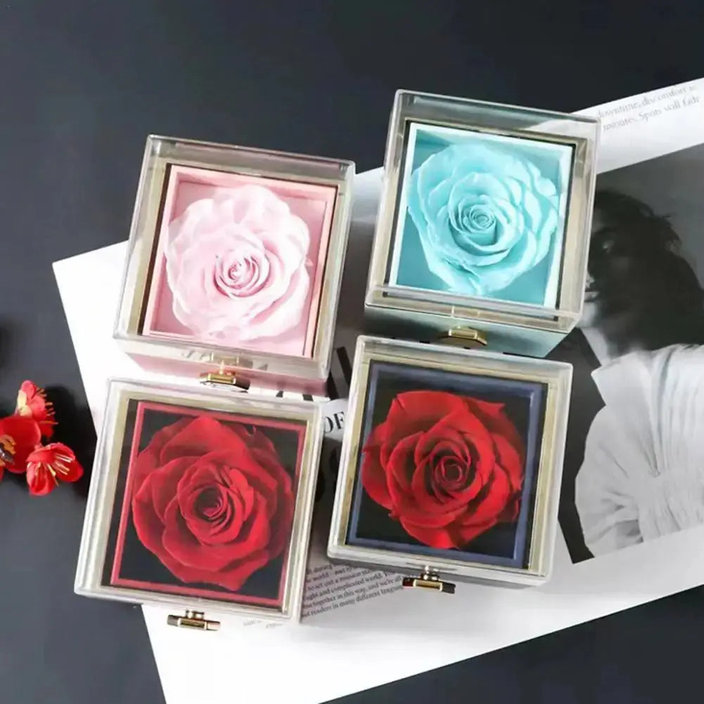 Rotating Rose Gift Box Acrylic Necklace Flower Jewelry Box - Decorify Homes